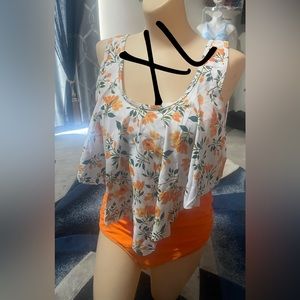 2 Piece Orange flower swimsuit-XL